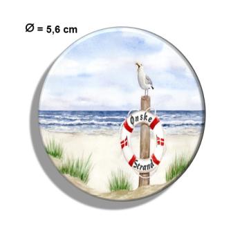 Fridge magnet with bottle opener  Lifebelt with Danish Flag Watercolor Maritime Art Print North Sea Baltic Sea dunes beach denmark seagull